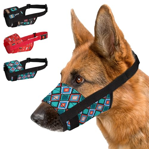 CollarDirect Hundnos – justerbart mjukt andningsbart tribalnylon hundmunskydd för små, medelstora och stora hundar, anti-tuggning, skällande och bitande (mönster 3; M/L)