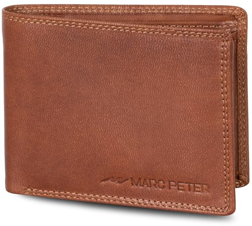 Marc Peter® Echt-Leder Geldbörse Hanover | Geldbeutel für Herren mit RFID-Schutz | Groß 14 Fächer Portmonee | Vintage Bräune Portemonnaie XL