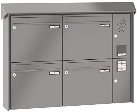 RENZ/Prisma / 4er Aufputz-Briefkastenanlage Wand-Briefkasten mit Sprechfeld/RAL-Farbe 9007 Volumen 12 L/Dein-Briefkasten.de