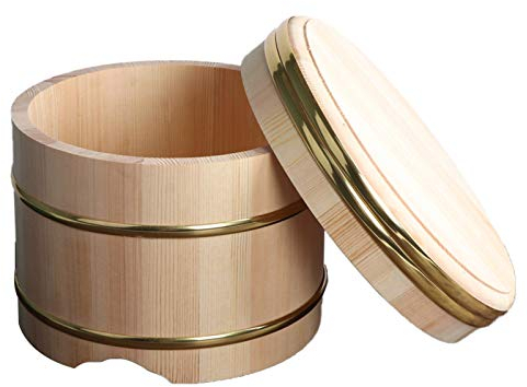 AIZYR Wooden Sushi Rice Bowl with Lid, Hangiri Sushi Oke Sushi Rice Mixing Tub Sushi Accessory for Restaurant Home Kitchen,33CM