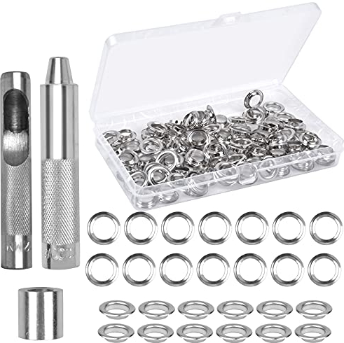 120 Full Set Grommet Kit, 12mm Grommet Eyelets, 1/2 Inch Metal Eyelets, Tarpaulin Repair Kit Eyelet Set with 3pcs Grommet Punch Tool and Box for Leather Canvas Belt Tarpaulin Fabric Craft Making