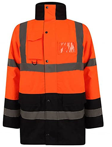 Veste de signalisation à manches longues pour homme - Imperméable - Capuche dissimulée, Orange/bleu marine, XXL