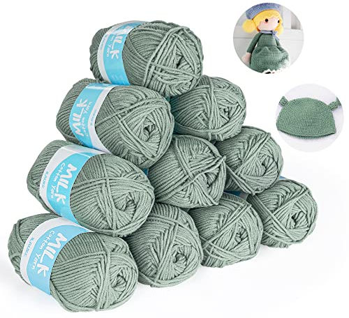 Häkelgarn 12er* 50g/Ball - Super Weiche 100% Acryl Garn für Anfänger und Kinder - Antipilling Babystrickgarn zum Stricken & Häkeln - Baby Fluffy Ball für Kunsthandwerk(Grüngrau)