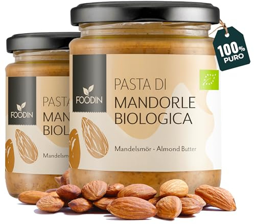 FOODIN Mandelbutter Braun, Bio Mandelbutter Aufstrich, gute Quelle für Eiweiß und Fettsäuren, 100% Mandel, Glutenfrei & Vegan (2 x 250g)