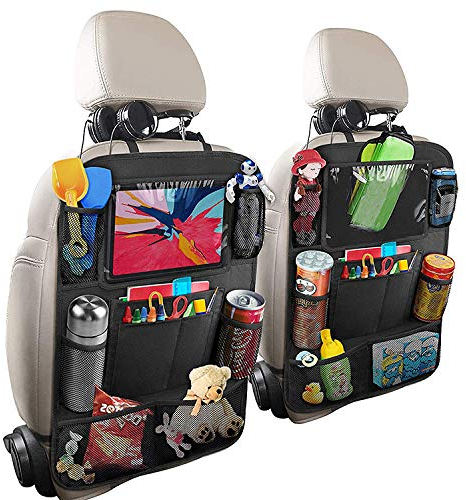 2 Stück Auto Rückenlehnenschutz, Auto Rücksitz Organizer Für Kinder, Autositz Organizer, Ipad/Tablet-Fach, Kick-matten-schutz für Autositz, 600D Oxford Stoff Wasserdicht Rücksitzschoner(Schwarz)