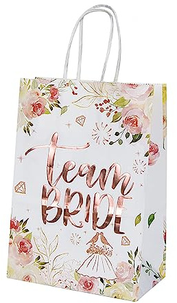 Sacchetti Regalo Squadra Sposa,10 PCS Sacchetti Regalo per Matrimoni Floreali Borse per Feste Nuziali con Manici Oro Rosa Per Gli Ospiti Decorazione Di Nozze Team Bride