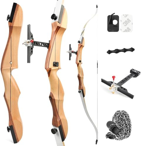 Bogenschießen Recurve Bogen Set für Anfänger Erwachsene 66 68 70 Holzbogen Jugend Bogen Set 14-40lbs Takedown Langbogen Jagd Bogen für Rechtshand Sportbogen (68-22lbs, Bogenset 1-Weiß gliedmaßen)