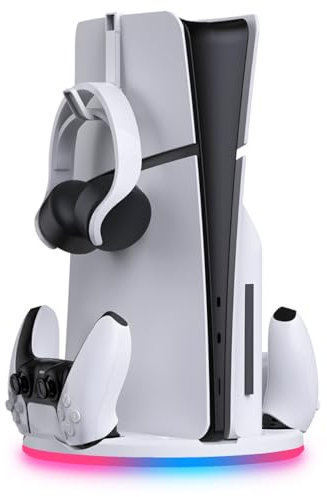 BeisDirect Vertical Stand for PS5 Slim Playstation5 Slim Console, Dual Charger Charging Station for PS5 Controller, PS5 Gamepad Charger with Headphone Stand