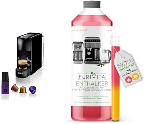 Krups Nespresso XN1108 Essenza Mini Kaffeekapselmaschine & Purivita - Universal Entkalker 750 ml für Kaffeevollautomaten - Für alle bekannten Marken geeignet