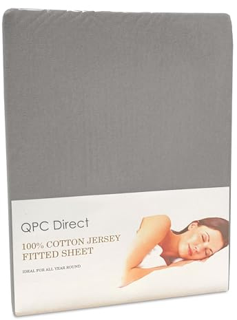 Jersey Fitted Sheet Stretch 100% Cotton 40cm Extra Deep (Grey, Double 140 x 200cm)