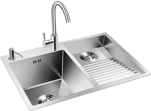 Impianti Lavatoio per Lavanderia con ASSE per Lavare Lavello in Acciaio Inox Argento con Rubinetto Lavare Le Mani Bacinella Piatti Piscina Lavanderia sul Balcone Pannello Ispessito 4 Mm Cucina (Color