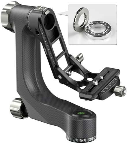WEYLLAN Tête de trépied Professionnelle en Fibre de Carbone, Tête de Trépied Panoramique 360° avec Plaque de Dégagement Rapide Arca 1/4'' et 3/8'' pour Appareil Photo Reflex Numérique, Charge 20kg