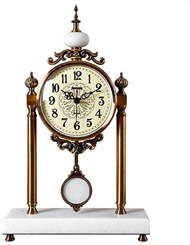 SmPinnaA Kupferbeschichtete Pendeluhr, Regaluhr, Heimdekoration, Geräuschlose Tischuhr, Rustikale Wohnzimmerdekoration, Geschenk, Ornament (Weiß, 46 X 19 cm)