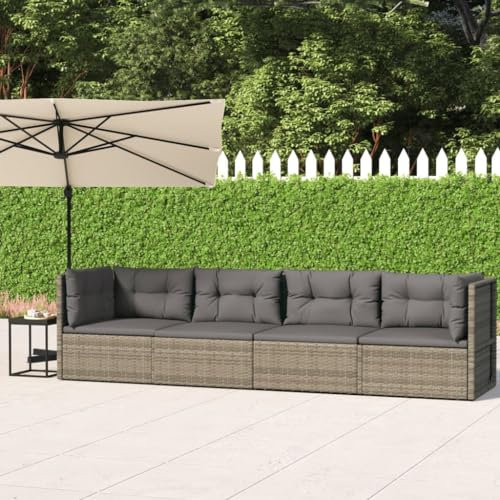 QZZCED Balkonmöbel-Set Garten-Loungemöbel Terrassengarnitur Gartenmöbel-Sets 4-TLG. Garten-Lounge-Set mit Kissen Grau Poly Rattan für Garten, Terrasse und Balkon