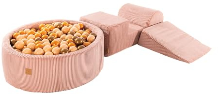 MEOWBABY Schaumstoff Bausteine Kinder mit Bällebad 90x30cm – Softbausteine Baby – Softbausteine XXL für Kinder – Baby Klettern Indoor – Schaumstoffklötze für Spiel, Cord, Rosa