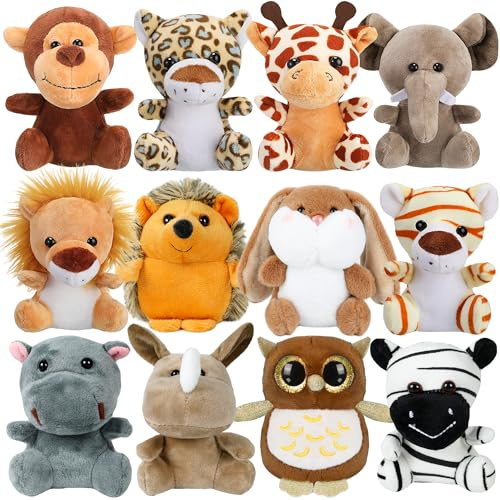 Arrozon 12 Pcs Small Stuffed Animals Bulk, 4.5 Inch Mini Stuffed Animals, Kindergarten Graduation Gifts, Classroom Keychain Plushies Toys Claw Machine Carnival Prizes, Party Favors for Kid