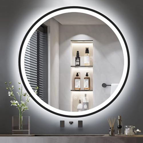 GIMBELEN Runder Spiegel mit Beleuchtung, 50 cm, Badspiegel mit Beleuchtung, mit Touch-Schalter und Sicherheitsglas, 3 Lichtfarben Einstellbar, 3000 K / 4000 K / 6500 K