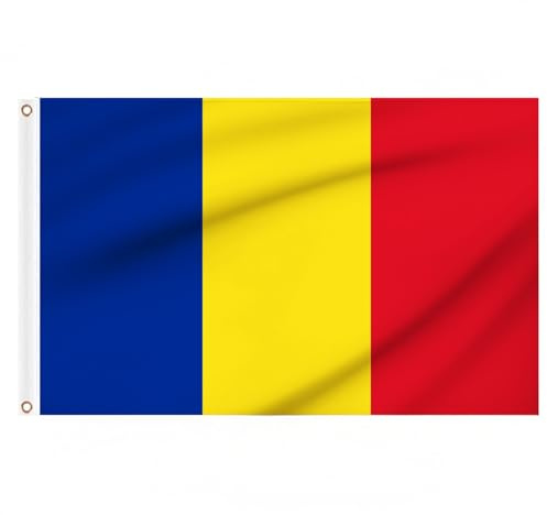 2 bandiere della Romania, 1,5 x 0,9 m, grande bandiera rumena con occhielli in ottone per eventi di calcio, scuola, cultura, giorno nazionale, feste, decorazioni per esterni