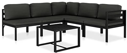 WEMYUFURN 6-TLG. Garten-Lounge-Set mit Kissen Aluminium Anthrazit, Outdoor-Sitzgruppe, Terrassen-Lounge-Set, Garten-Couchgarnitur - Wetterbeständig, Komfortabel - für Terrasse, Garten und Balkon