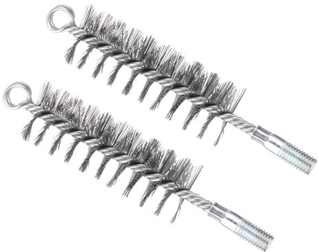 PATIKIL 40mm Dia Bore Brush, 2Pcs Stainless Steel Twisted Wire Cleaning Brush Round Cylinder Pipe Cleaner with 12mm Spiral Shank for Tubes, Ports, Bearings, Drill Driver, Silver Tone