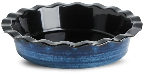 Hasense Ceramic Pie Pan for Baking 9 inch, Quiche Baking Dish for Oven, Round Nonstick Pie Plates for Apple Pie, Tart, and Quiche, Microwave & Oven Safe, Modern Blue Design
