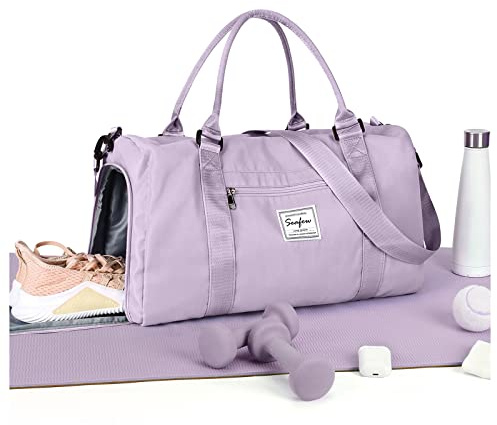 WEPLAN Sac de Sport Femme Homme Sac de Gym Léger Sac de Voyage avec Compartiment de Chaussures et Poche Humide Sacs de Sport Fitness Gym Duffle Bag Sacs Weekend Polochon Piscine,A11-Violet