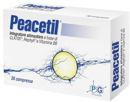 Peacetil | Integratore 100% naturale per nervi infiammati, neuropatie e fibromialgia | con L-Acetilcarnitina, Curcumina, Beta-Cariofillene e Vitamina B6 | 30 compresse