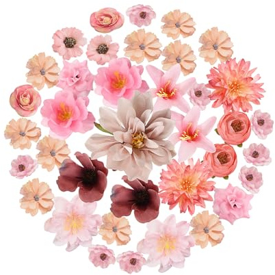 Zequech 35 fiori di plastica per artigianato, mini fiori decorativi in serie rosa, per bouquet da sposa, lavagna da parete, festa di nozze, casa, giardino, decorazione fai da te