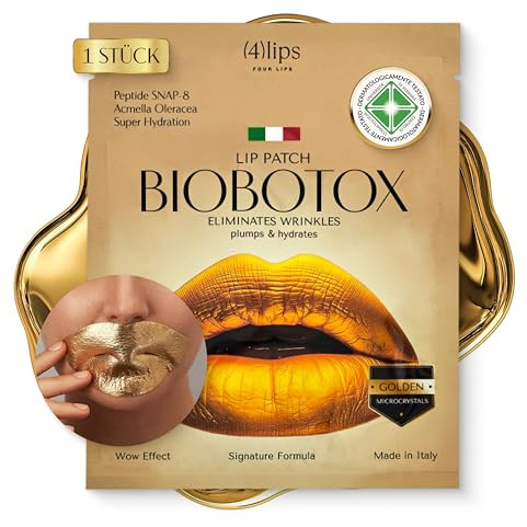 BIOBOTOX Golden Lip Mask with Micro Crystals | Lip Care with Instant Plumping, Lifting, Hydration & Wrinkle Smoothing | SNAP-8 Peptide & Acmella Oleracea | Made in Italy | 1 Piece