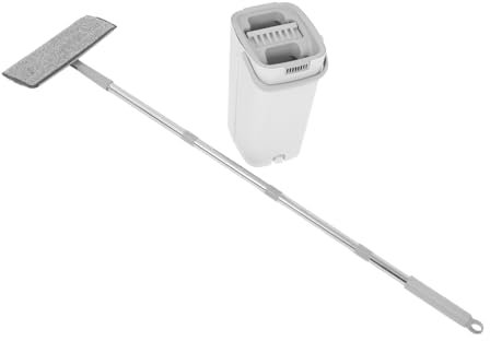 NIYANGLE Trapeador con Balde y Escurridor Trapeador Plano con Almohadilla Lavable Sistema De Limpieza para Pisos Paredes y Ventanas Color Blanco
