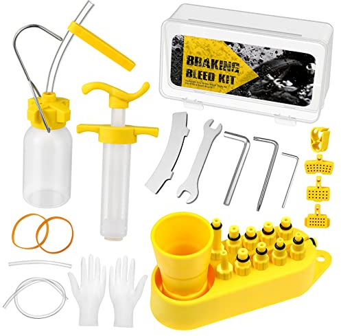 TOYANDONA Kit de Purge de Freins Hydrauliques pour VTT Raccords Différents et Clés pour Installation Facile, en Plastique et Nylon, Incluant Bouteille de Stockage D'huile et Entonnoir