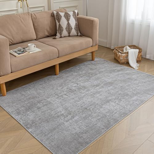 HARESLE Weich rutschfest Grau Kurzflor 120x160cm Teppiche für Wohnzimmer | Kurzflor, 5mm Dicke, Dünner Teppich, für Schlafzimmer, Kinderzimmer, Läufer, Esszimmer, Büro