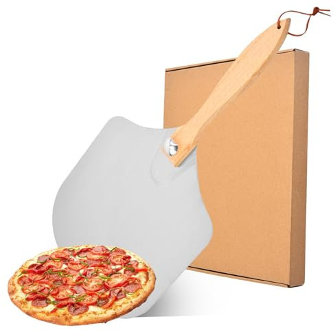 POHOVE Pizza Peel 12 Inch with Foldable Wood Handle, Pizza-Paddle Pizza-Turning-Peel for Homemade Pizza, Bread, Pie(Color:Silver)
