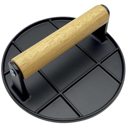 Griddle Burger Press - Cast Iron Meat Presser Handle, Heavy Weight Grill Tool | Flat Surfaces Smasher For Bacon Steak Patty, Nonstick BBQ Cooking Press For Kitchen Outdoor Grilling Sandwich Use