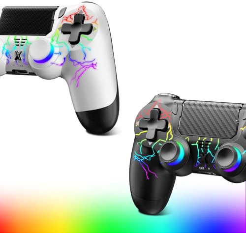 Glitfix Wireless Controller for PS-4, LED Game Controller Compatible with PS-4/Slim/Pro/PC, Controller Wireless with Dual Vibration,7-Color RGB Leds,1000mAh Battery,6-Axis,Touchpad,Headphone Jack(RGB)