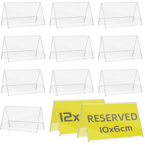 TAPKUA Acryl Tischschild Reserviert 10x6 cm, ​12er Pack Leer Transparenter Doppelseitiger Tischsitzschilder, Sitzreservierungen Namensschild Info Schild für Restaurant Hotel Events (12 Stück)