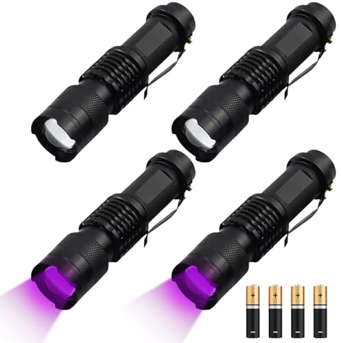 Behogan Set di 4 torce UV a luce nera, mini lampada LED UV, luce ultravioletta 395 nm, per test urina animale, ispezione banconote, ricerca ambra