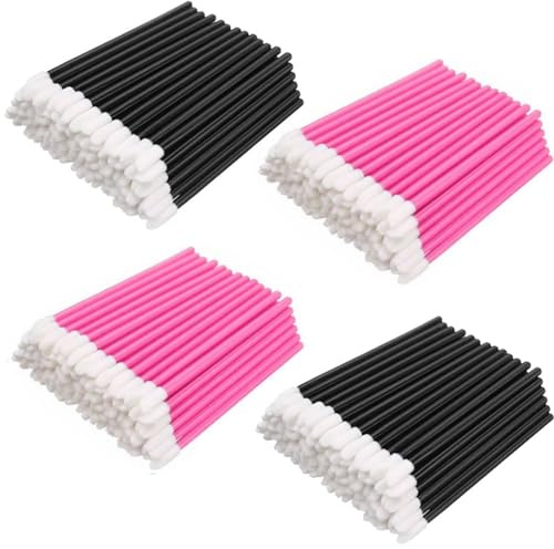 400 Stück Lippenpinsel, BetterJonny Make Up Lippenstift Pinsel Lipgloss Concealer Pinsel Lippenstift Stab Applikator Lippenapplikator Werkzeug für Perfekt Lippen Makeup (Schwarz+Rosa)