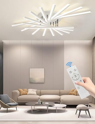 Plafonnier LED rotatif moderne,plafonnier métallique 118W,plafonnier semi-encastré à intensité variable,luminaire d'intérieur avec télécommande,adapté salons,bureaux et autres espaces (Blanc, 9 têtes)