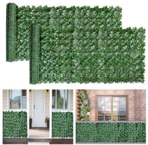 Decorative Artificial Ivy Fence Screening,6m x 1m (2pcs-3x1m) Garden Fence Faux Leaf Hedge Roll,Privacy Fencing Ivy Screen Panel,Leaf Trellis for Decking Wall Balcony Indoor Outdoor-Sweet-Potato Leaf