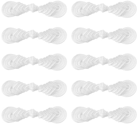 QUARKZMAN 10 Paar Chinesische Knoten Knöpfe Verschluss Weiß 3x0.7 | Nähen Knöpfe Befestigungen, Für DIY Nähen Mäntel Umhang Pullover Brautkostüm Outfit