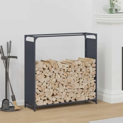 Mokuyary Étagère à bois de chauffage anthracite - 90 x 28 x 90 cm - En acier laminé à froid - Support pour bois de chauffage - Support en bois de chauffage - Étagère de rangement pour bois de