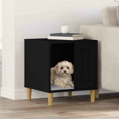 Mokuyary Hundhus svart 44 x 42 x 49 cm ingenjörsträ kennel för hundar lätt att montera för utomhusbruk, trädgård, terrass