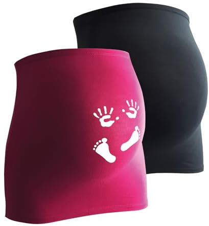 mama band Schwangerschaft Bauchband für die Babykugel im Doppelpack 1xUni 1xPrint – Rückenwärmer und Shirtverlängerung für Schwangere – Elastische Umstandsmode Magenta 38-42