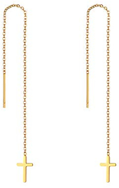 JewelryWe Schmuck Durchzieher Ohrringe Edelstahl Kreuz Davidstern Stern Lange Kette Einfädler Ohr Linie Ohrhänger für Frauen Mädchen, Silber Gold Rosegold