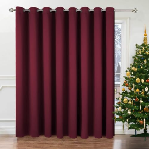 BGment Room Darkening Curtain for Sliding Door, Wide Blackout Room Divider Curtain for Living Room 96 Inch Length, Thermal Privacy Soundproof Window Drape 1 Panel, Burgundy Red, 180 Wide