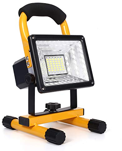 30 W LED Construction Spotlight Battery, 48 LED Portable Floodlight with Removable Base, IP65 Waterproof Headlight, 6000 K Daylight White Spotlight for Camping, Fishing, Research Travel, Car