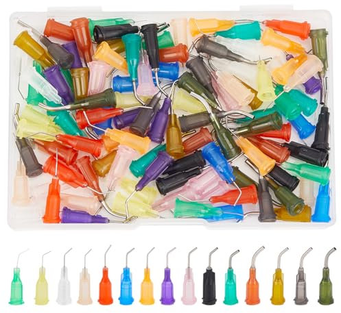 FINGERINSPIRE 120Pcs Blunt Tip Dispensing Needles Pre-Bent Needle Tips -15 Mixed Size 14G-34G for for Oil or Glue Applicator