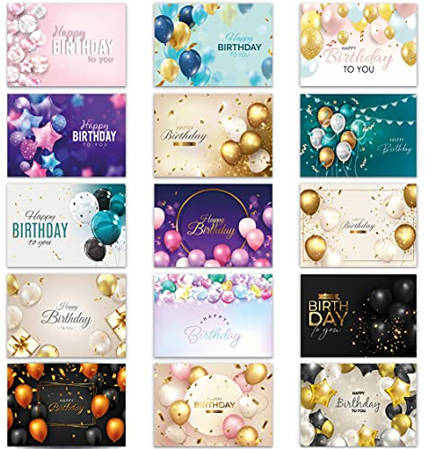 Klasse Geburtstagskarte, Glückwunschkarten-Set mit 15 Geburtstagskarten, Klappkarten mit Umschlägen, Luftballons, Happy Birthday für Erwachsene, Mann, Frau, Kinder, Mädchen, Jungen, privat und geschäf