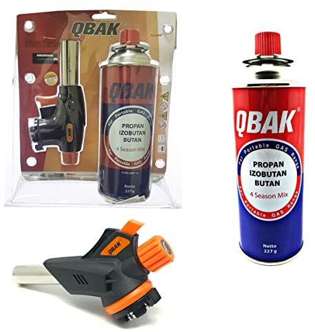 Pack Soplete + Cartucho Gas QBAK (227 g) Antorcha Ajustable de Gas con Adaptador y Encendedor - Ø 22 mm. Recarga de gas. Soplete.